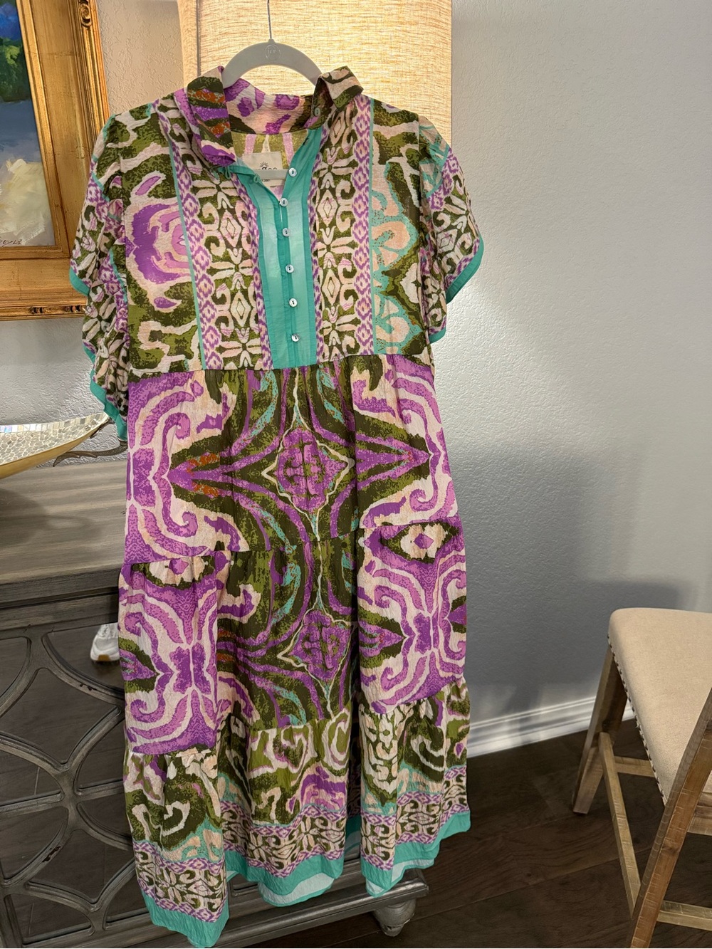 Umgee Purple, Green & Teal Patterned Midi Dress